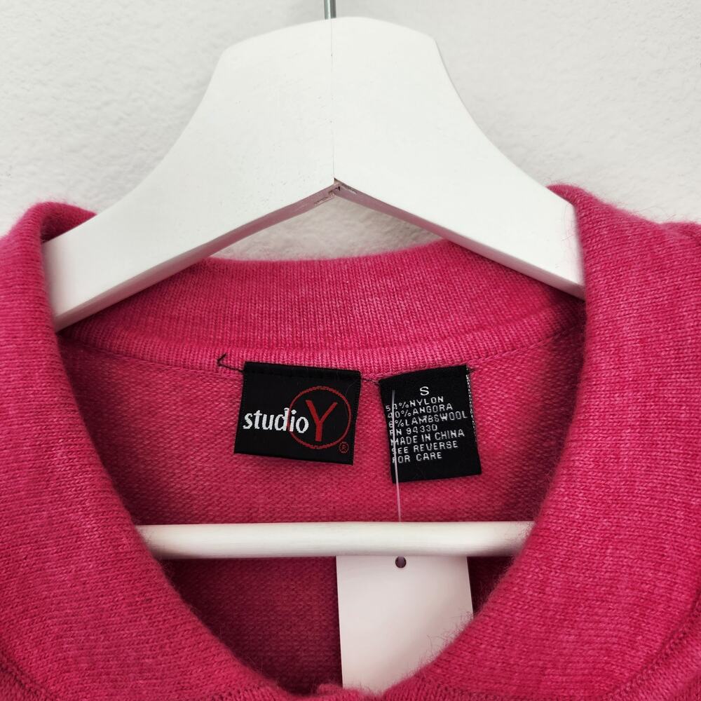 Vintage Y2K Studio Y Pink Wool Blend Knit Cardigan Sweater S Long Sleeve Barbie - Picture 11 of 12